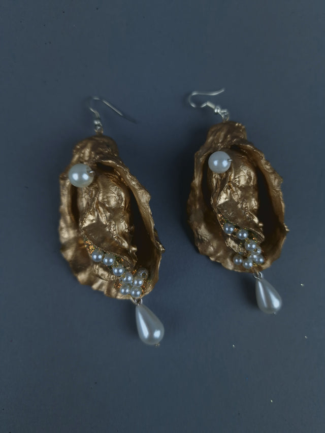Gold & Pearl Oyster Earrings Jewellery