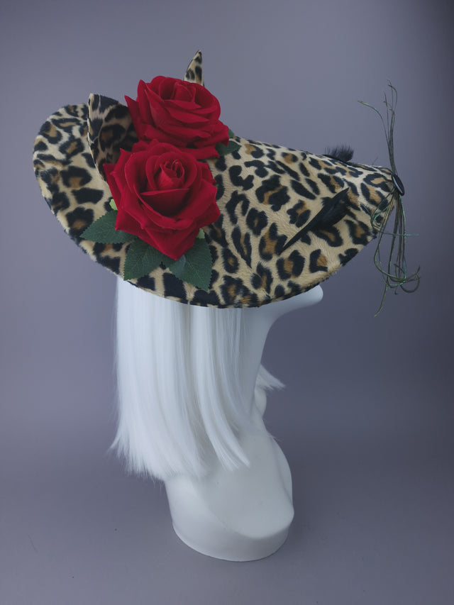 "Purrr" Leopard Print Cat & Rose Hat