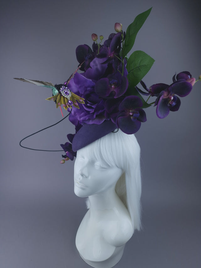 "Aasta" Purple Giant Rose & Orchid Fascinator Hat