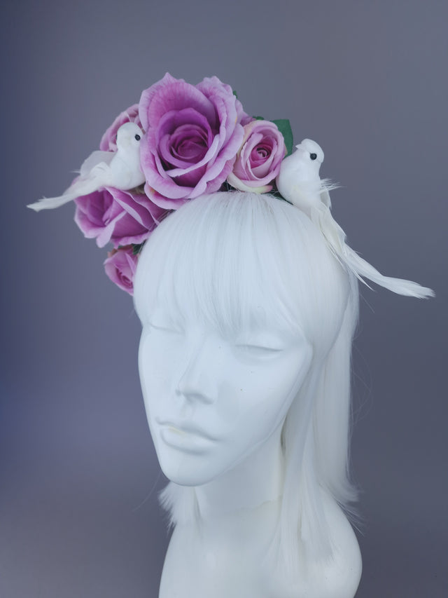 "Torrin" Pink/Purple Rose & Doves Headdress