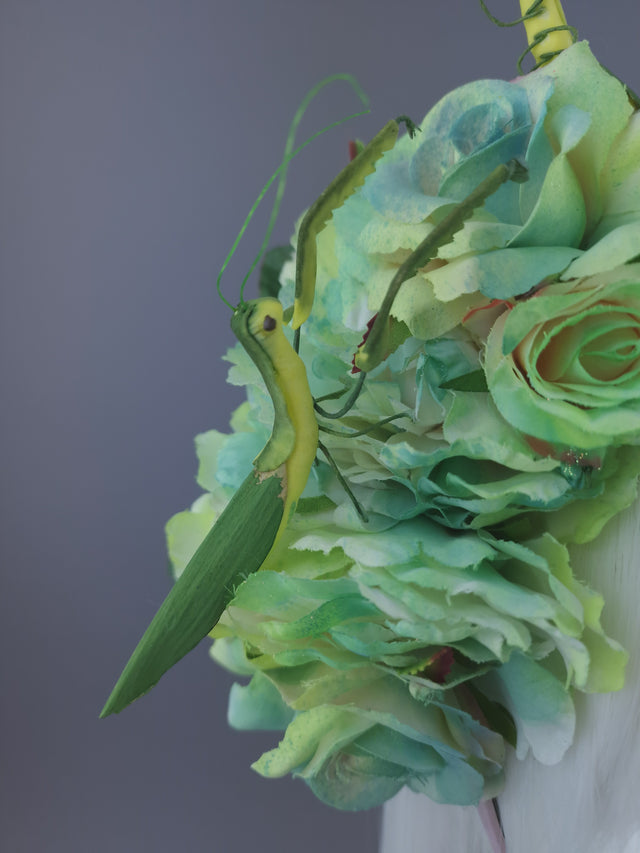 "Seduction"Green Flower & Praying Mantis Headdress