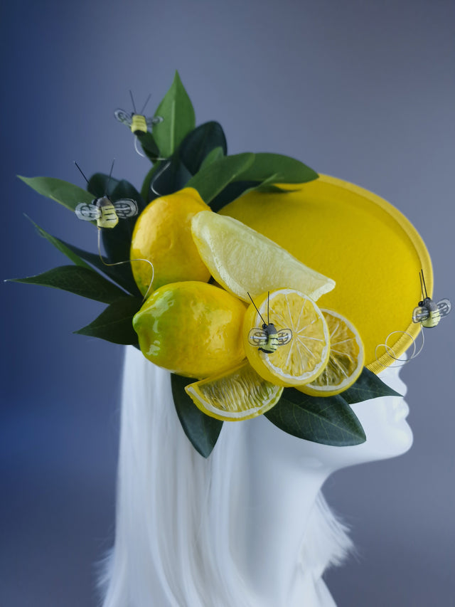 "Ludo" Yellow Lemon & Bees Fascinator Hat