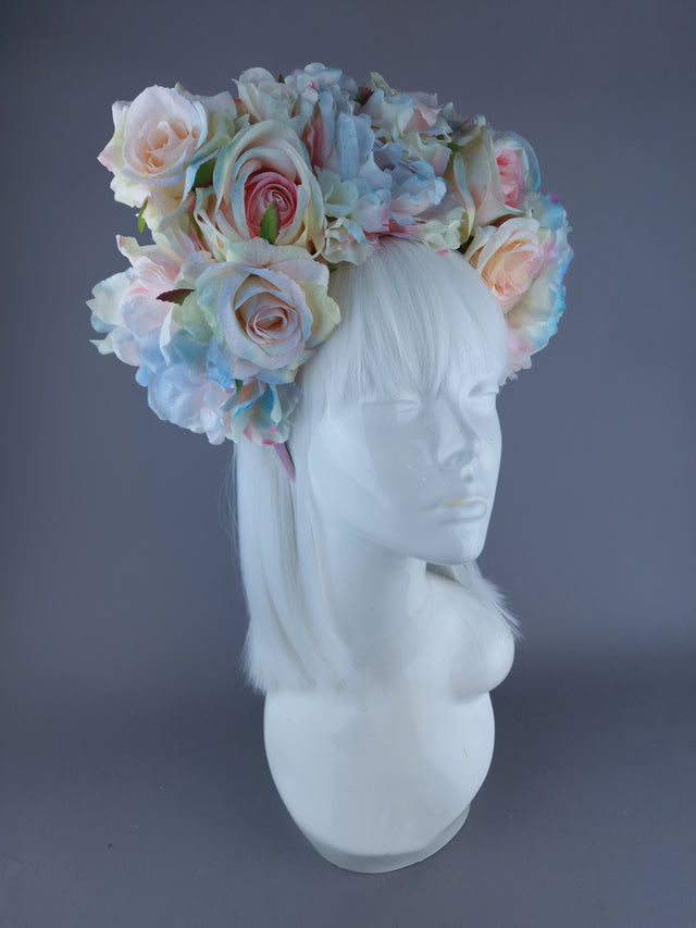 "Kirei" Pastel Rose & Flower Headdress & Neckpiece