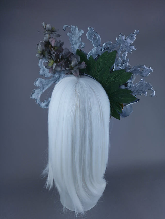 "Isis" Grey & Silver Filigree & Flower Headdress