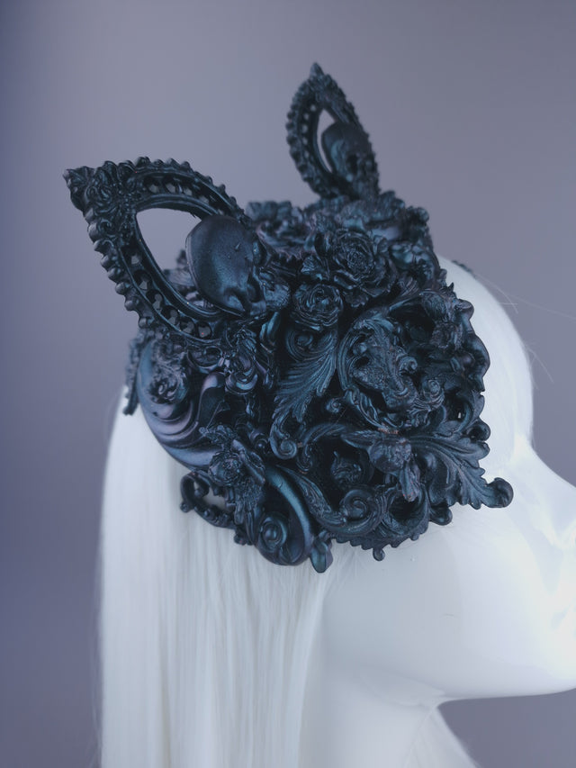 "Ruína" Teal Filigree Angel Cat Ear Fascinator Hat