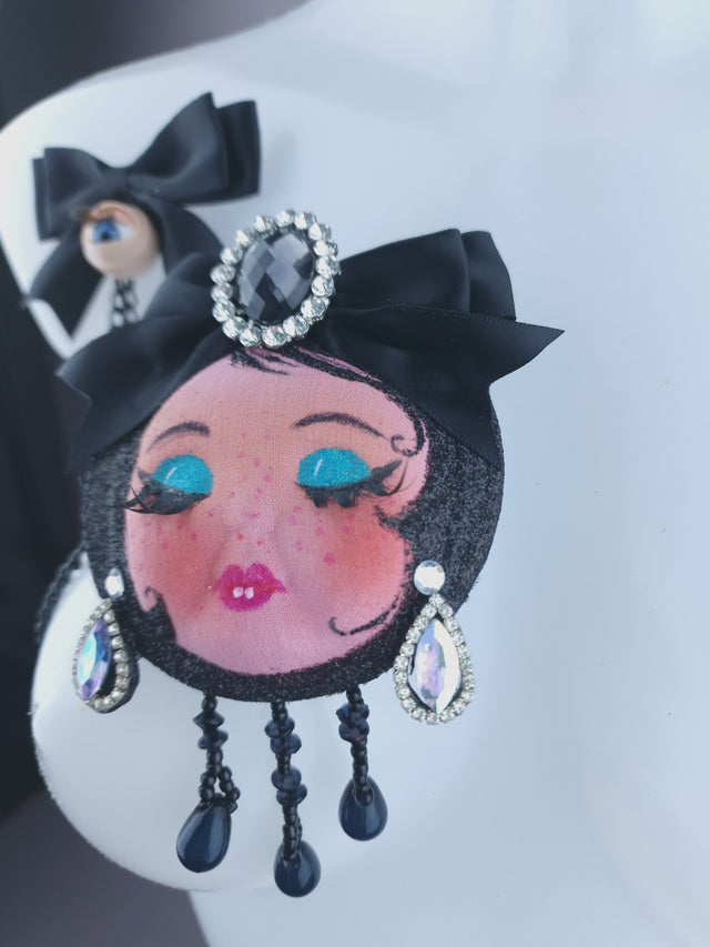 Dollface & Blinking Eye Necklace Brooch Jewellery