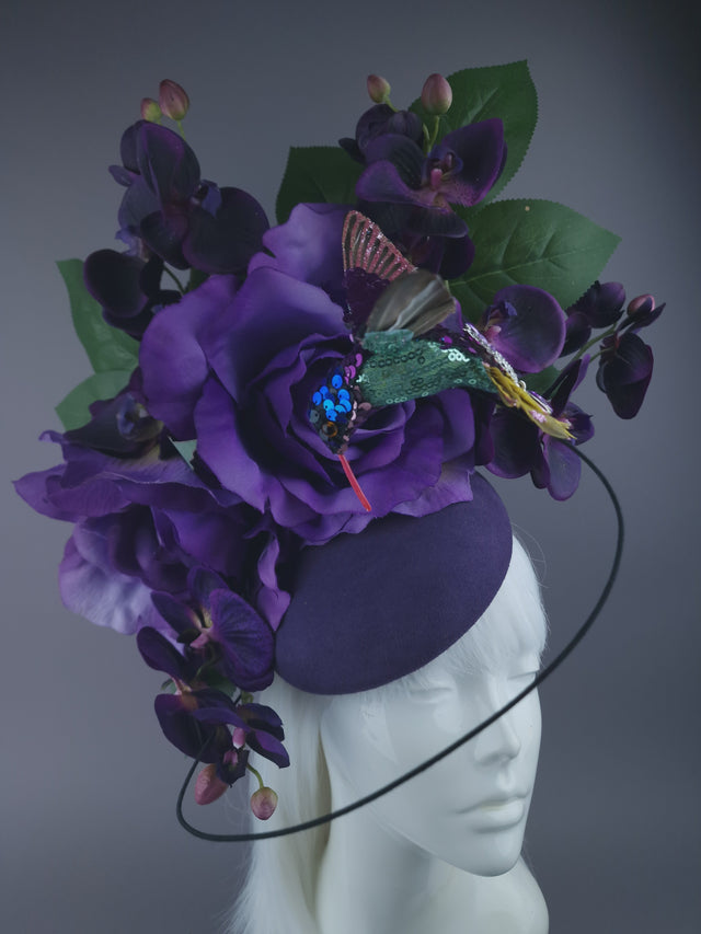 "Aasta" Purple Giant Rose & Orchid Fascinator Hat