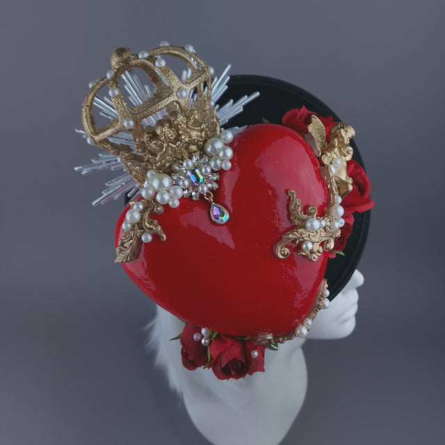 Pearls & Swine: Hat Red Sacred Heart, Cherub & Roses
