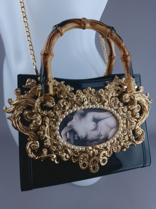 "Femme Noir" Black & Gold Filigree Handbag