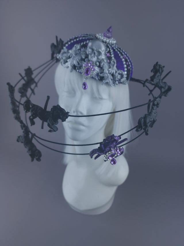 Pearls & Swine: Black & Purple Circus Carousel Wired Veil Hat "Cirque Forever"