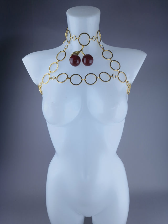 "Pop my Cherry" Unisex Gold Ring & Cherry Jewellery Harness