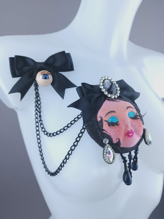 Dollface & Blinking Eye Necklace Brooch Jewellery
