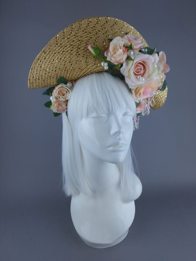 "Grace O'Malley" PInk Pirate Rose & Pearl Fascinator Hat