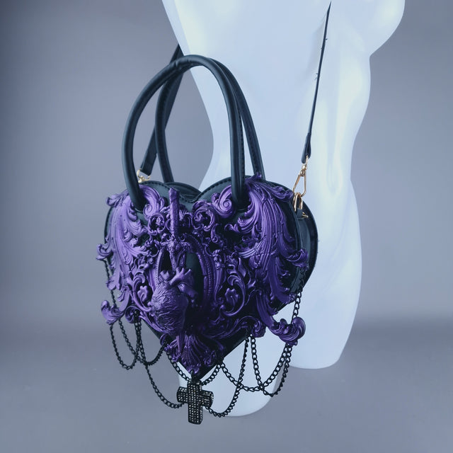 "Tullia" Purple Filigree Heart Shaped Handbag