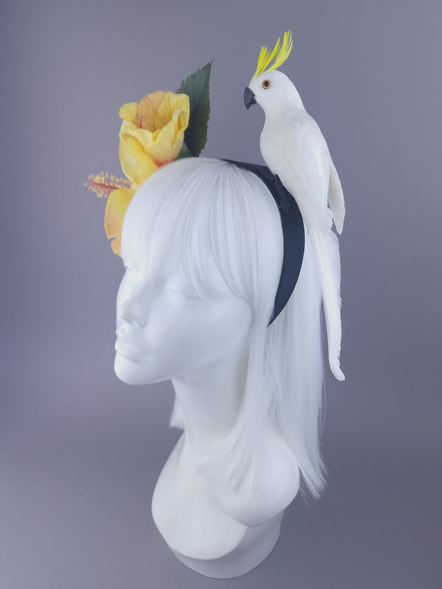 "Luana" Yellow Hibiscus & White Parrot Headdress