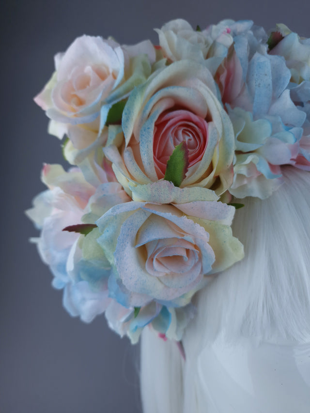 "Kirei" Pastel Rose & Flower Headdress & Neckpiece