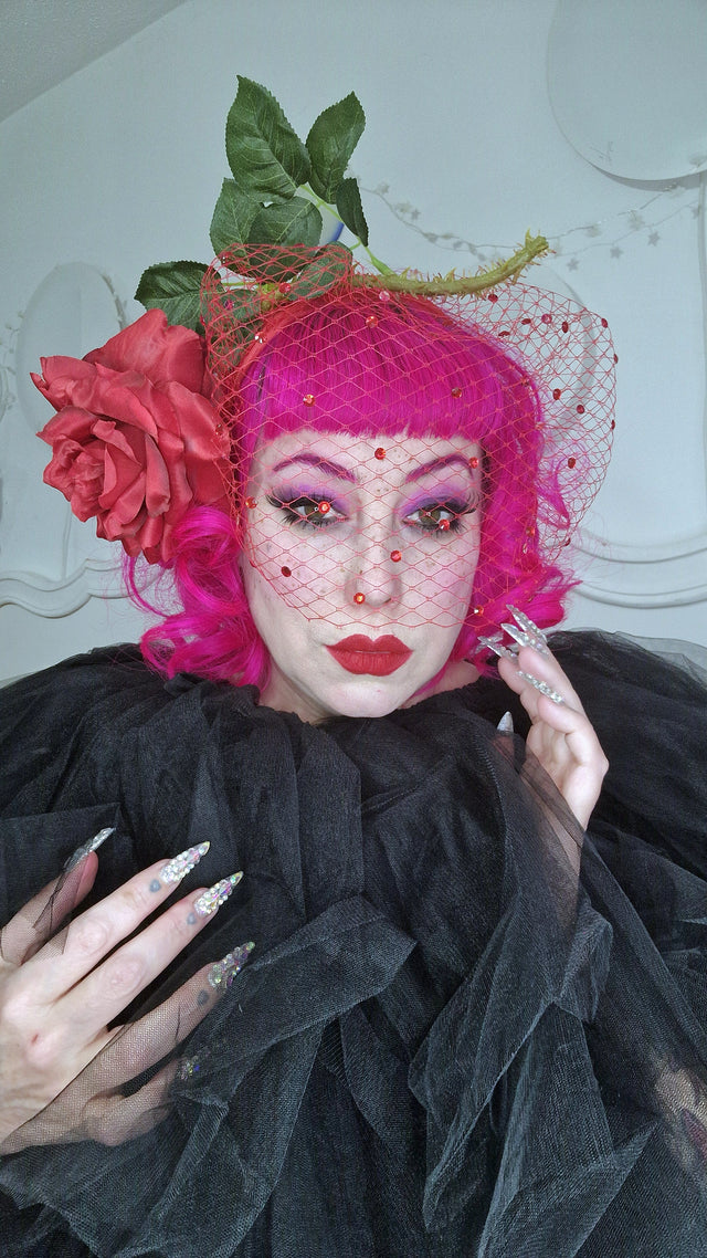Pearls & Swine: Headdress Red Rose Veil