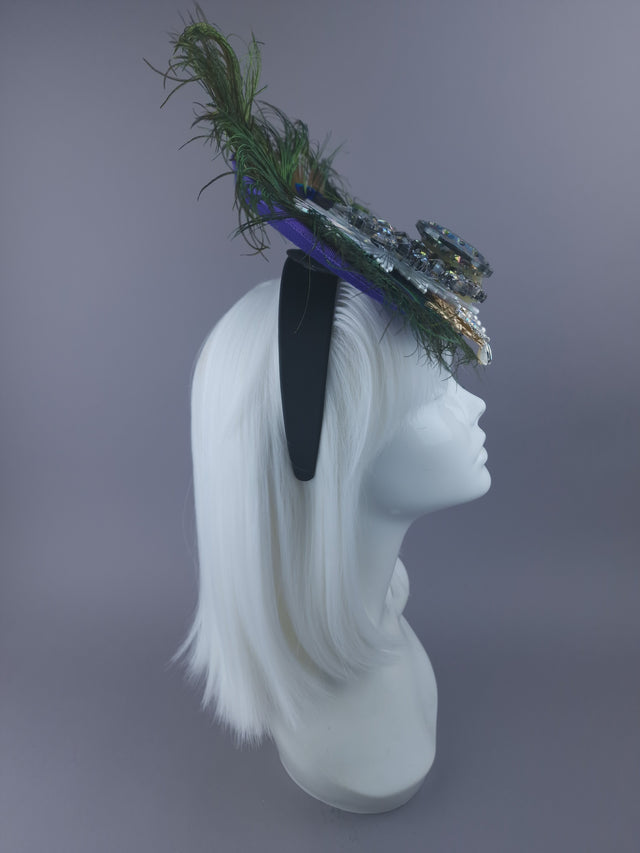 Pearls & Swine: Jewel & Peacock Feather Fascinator Hat "Nile"