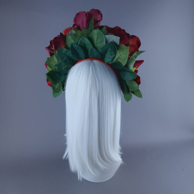 "Illusion" Red Rose & Veil Flower Headdress