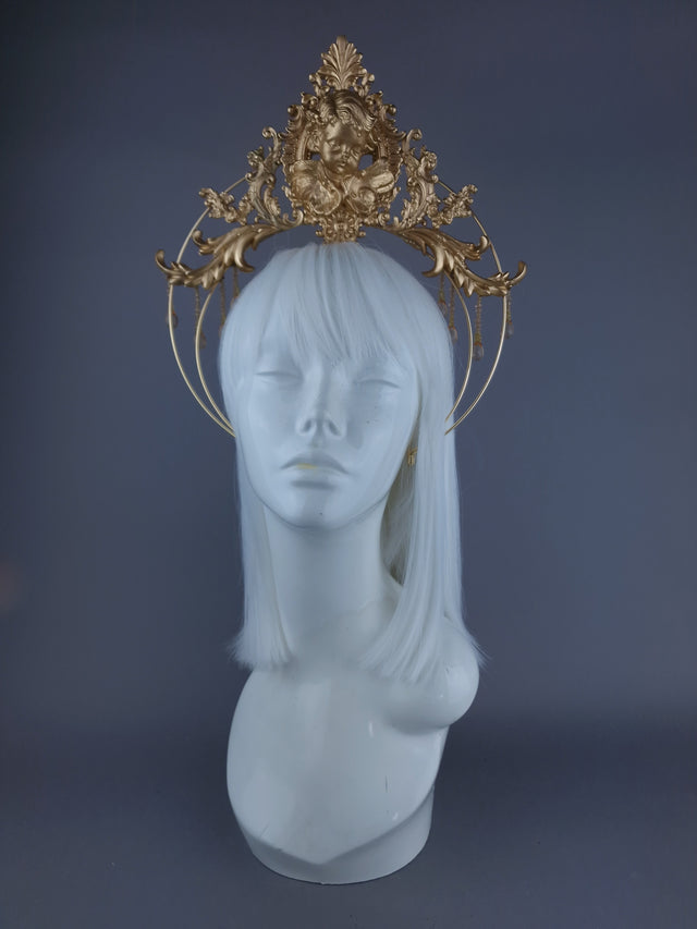 "Angelica" Gold Filigree & Cherub Halo