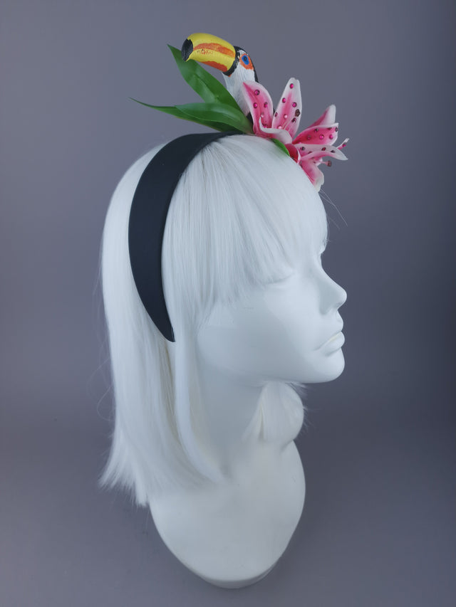 Pearls & Swine: Flower Headpiece with Toucan & Lilies