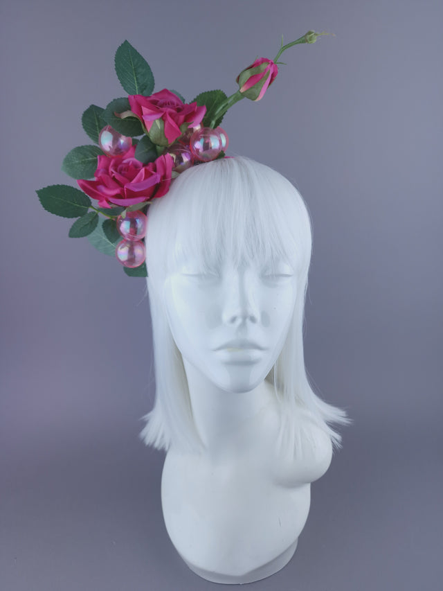 "Dianthe" Pink Flowers & Bubbles Headdress