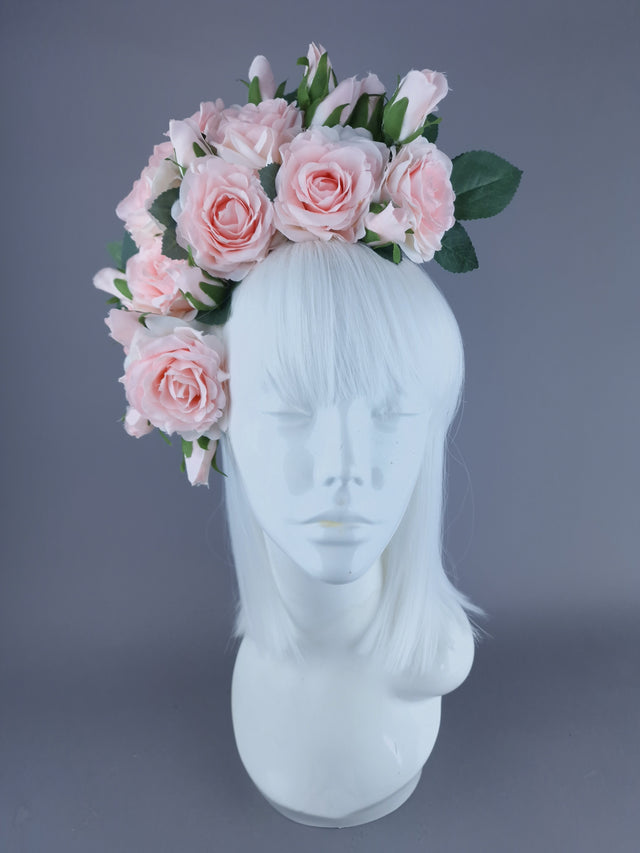 "Ida" Pastel Pink Rose & Rosebud Flower Headdress