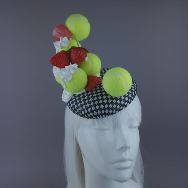 Pearls & Swine: Wimbledon Fascinator Tennis Balls Hat - Strawberries & Cream