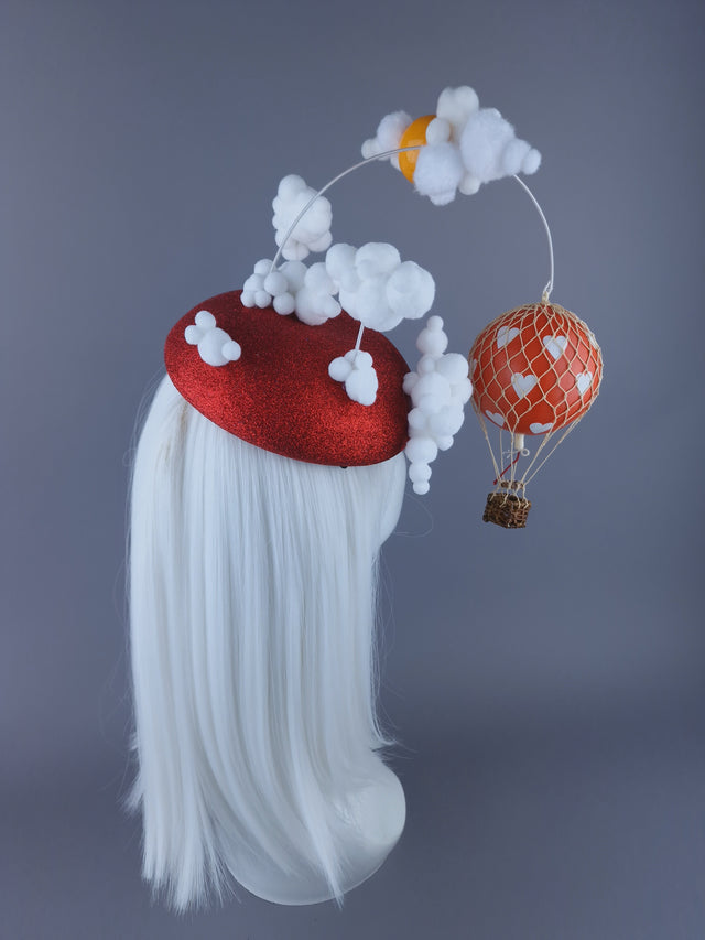 "Love is in the Air" Red Heart Hot Air Balloon Fascinator Hat