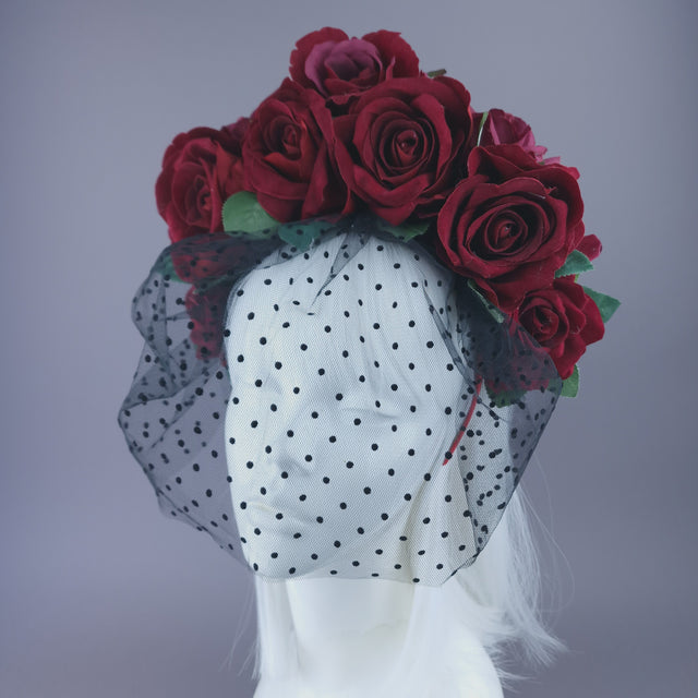 "Illusion" Red Rose & Veil Flower Headdress