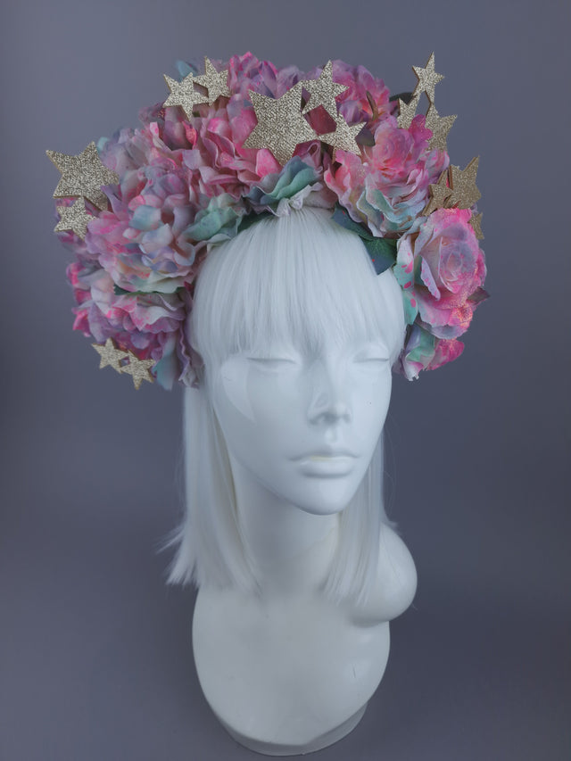 "Heavenly" Pastel Flower & Gold stars Headdress & Neckpiece