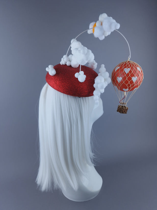 "Love is in the Air" Red Heart Hot Air Balloon Fascinator Hat