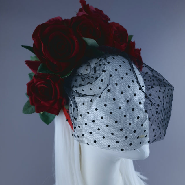 "Illusion" Red Rose & Veil Flower Headdress