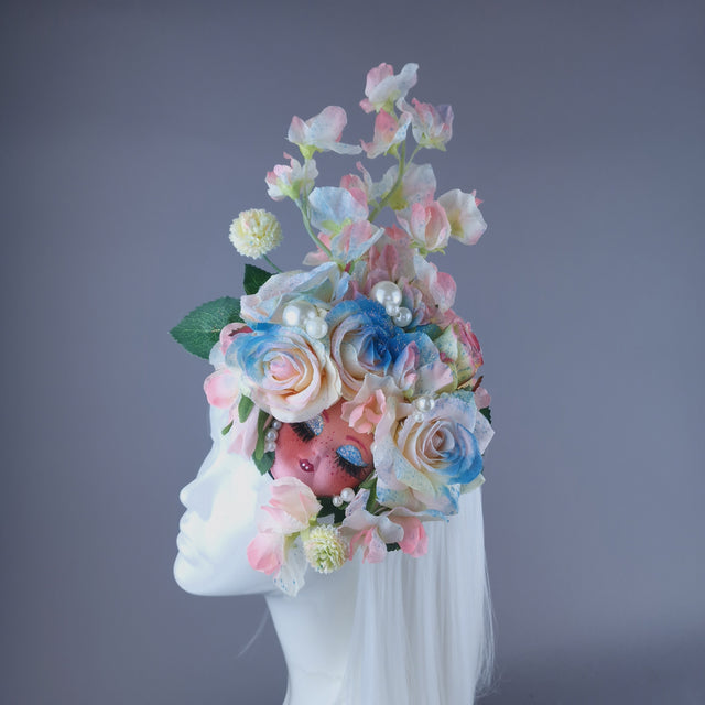 "Pippin" Pastel Flower Dollface & Pearl Fascinator Hat