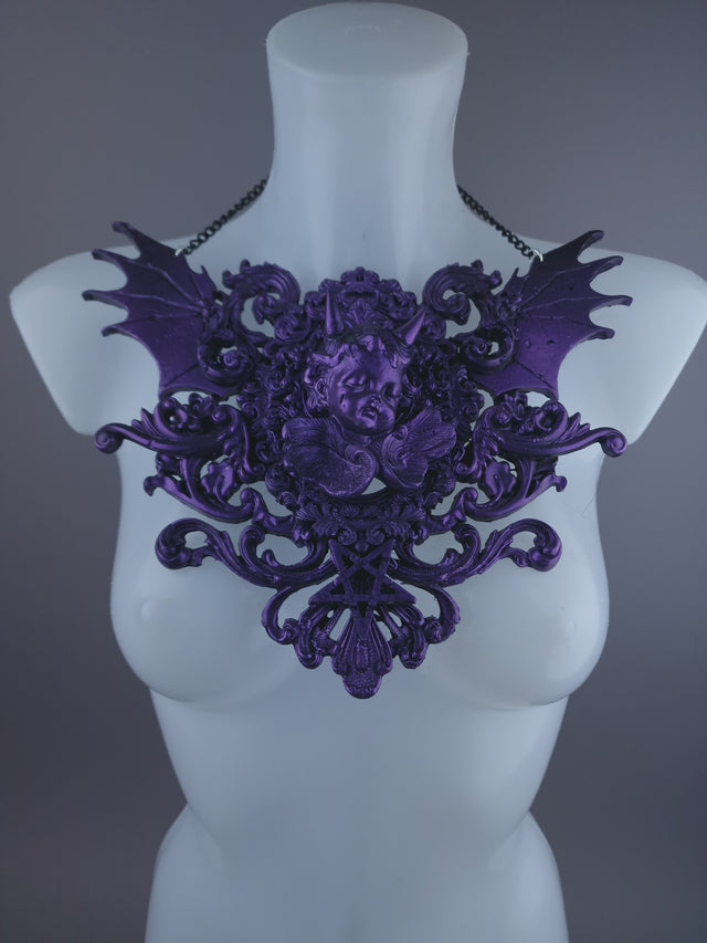 "La chérie de Lucifer" Purple Cherub & Filigree Neckpiece