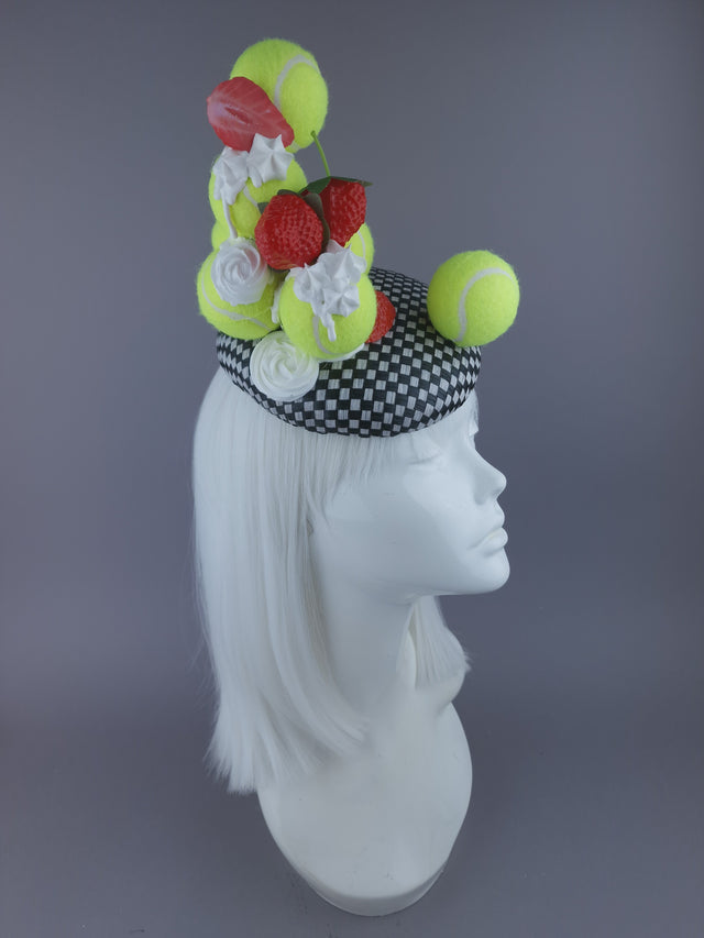 Pearls & Swine: Wimbledon Fascinator Tennis Balls Hat - Strawberries & Cream