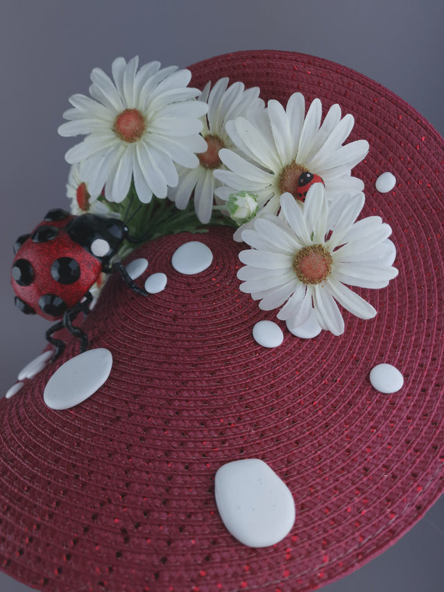 Pearls & Swine: Statement Red Mushroom Hat Ladybird & Daisies