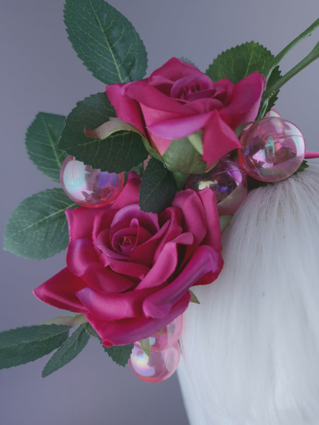 "Dianthe" Pink Flowers & Bubbles Headdress