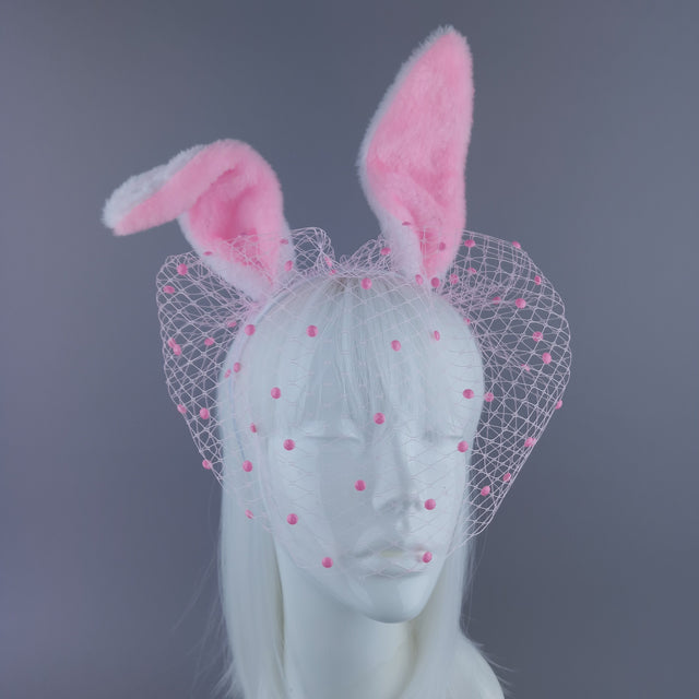 "Flopsy" Pink & White Bunny Ear Veil Headdress