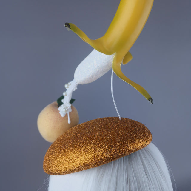 "Peaches & Cream" Glittered Banana Food Fascinator Hat