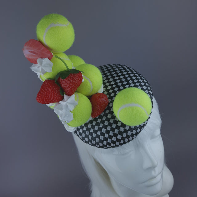 Pearls & Swine: Wimbledon Fascinator Tennis Balls Hat - Strawberries & Cream