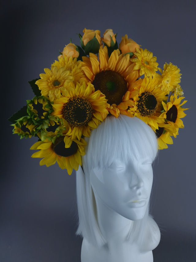 "Sunn" Yellow Sunflower Flower Headdress