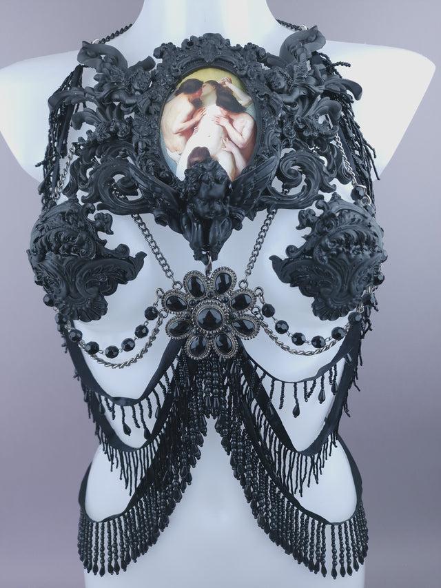 Pearls & Swine: Black Filigree Harness Body Jewellery & Pasties "La Femme Damnée"