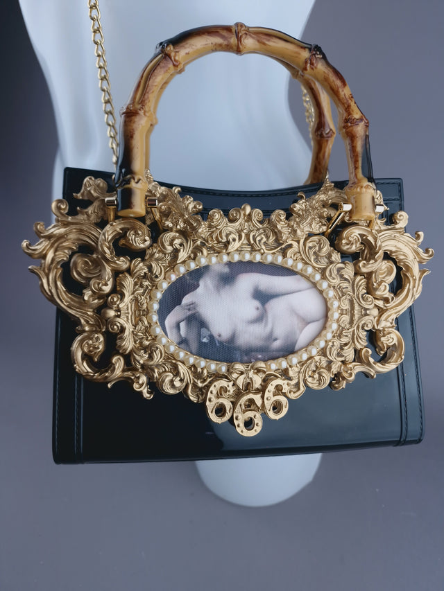 "Femme Noir" Black & Gold Filigree Handbag