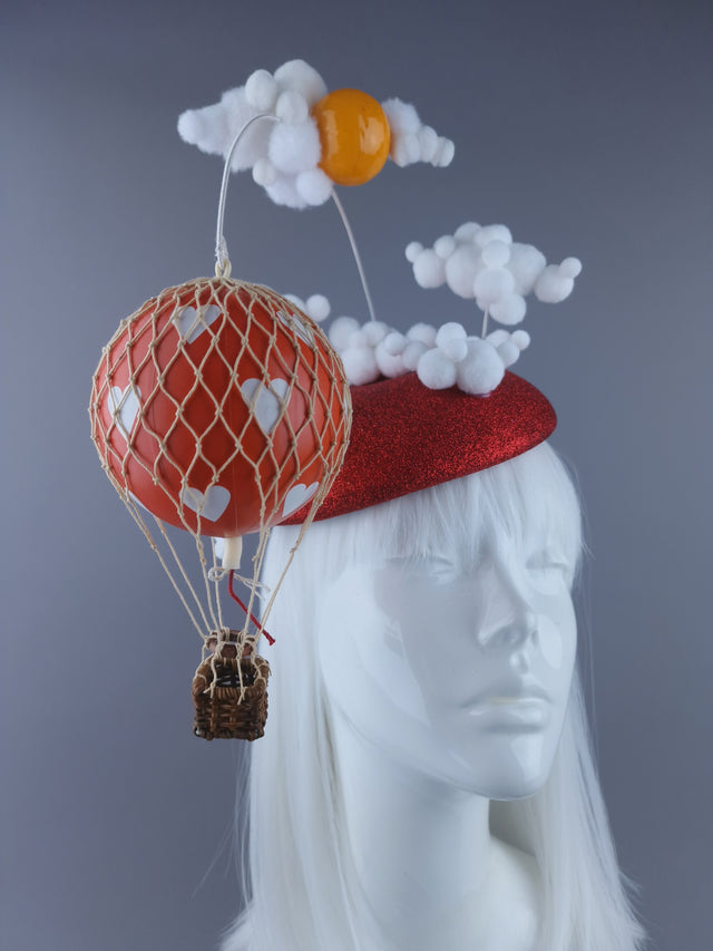"Love is in the Air" Red Heart Hot Air Balloon Fascinator Hat