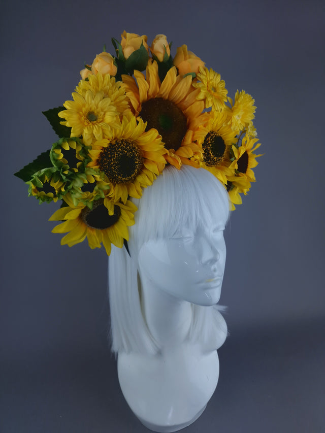 "Sunn" Yellow Sunflower Flower Headdress