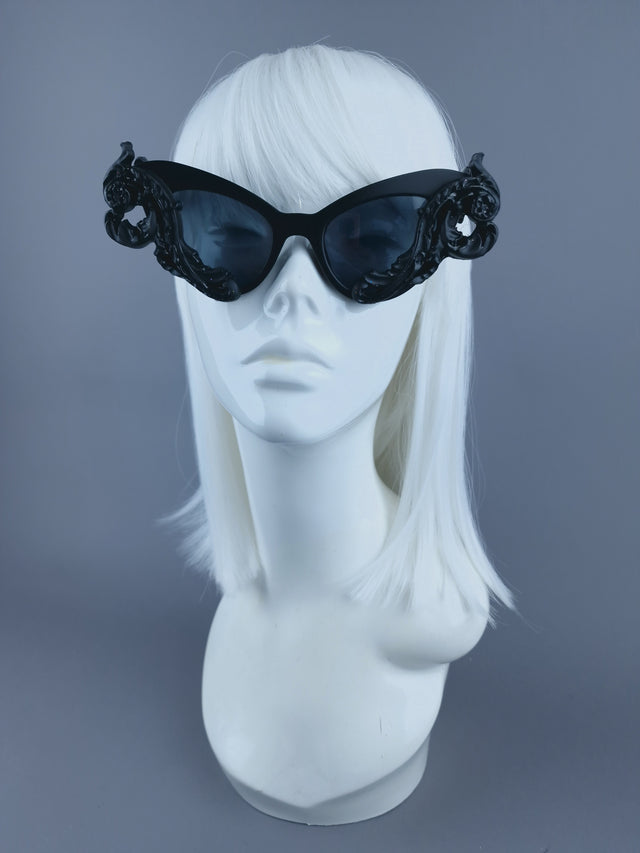 Pearls & Swine: Black Cat Eye Sunglasses with Filigree "Saisha"