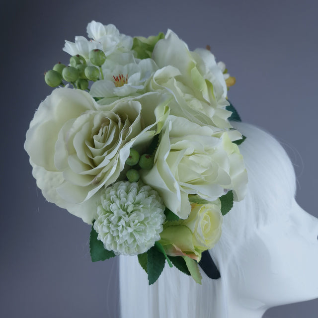 "Acantha" Light Green Rose Flower Headdress