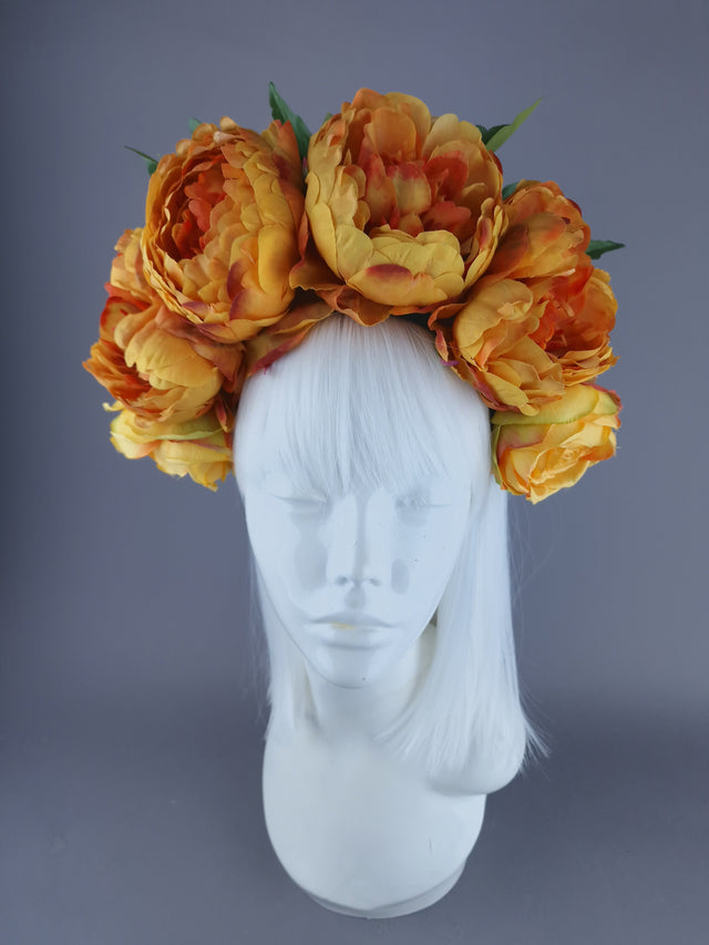 "Vibe" Orange Peony Flower Headdress & Neckpiece