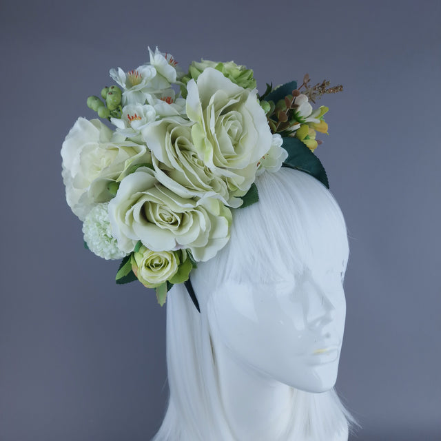 "Acantha" Light Green Rose Flower Headdress